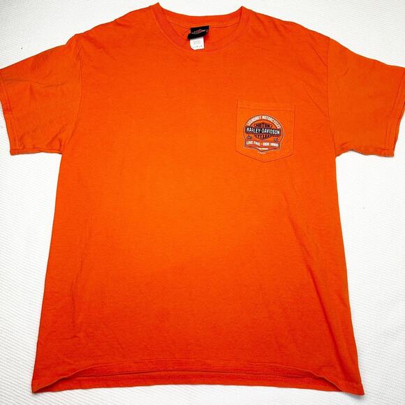 Harley Davidson Shirt Mens Large Orange Motown Detroit Michigan Biker - Picture 1 of 4
